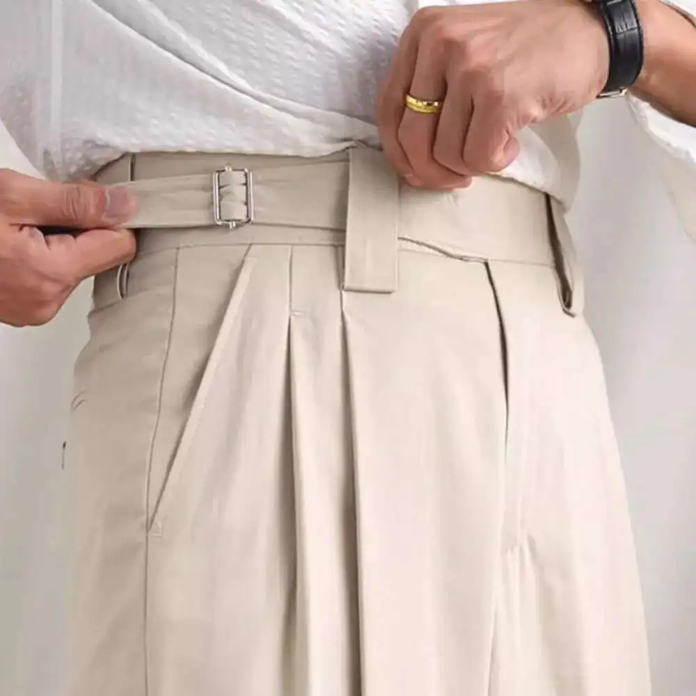 Fashion Apricot Mens Dress Pant High Waist Straight Pants Men Business Versatile Belt Trousers Gentleman Paris Button Pants
Fashion Apricot Mens Dress Pant High Waist Straight Pants Men Business Versatile Belt Trousers Gentleman Paris Button Pants