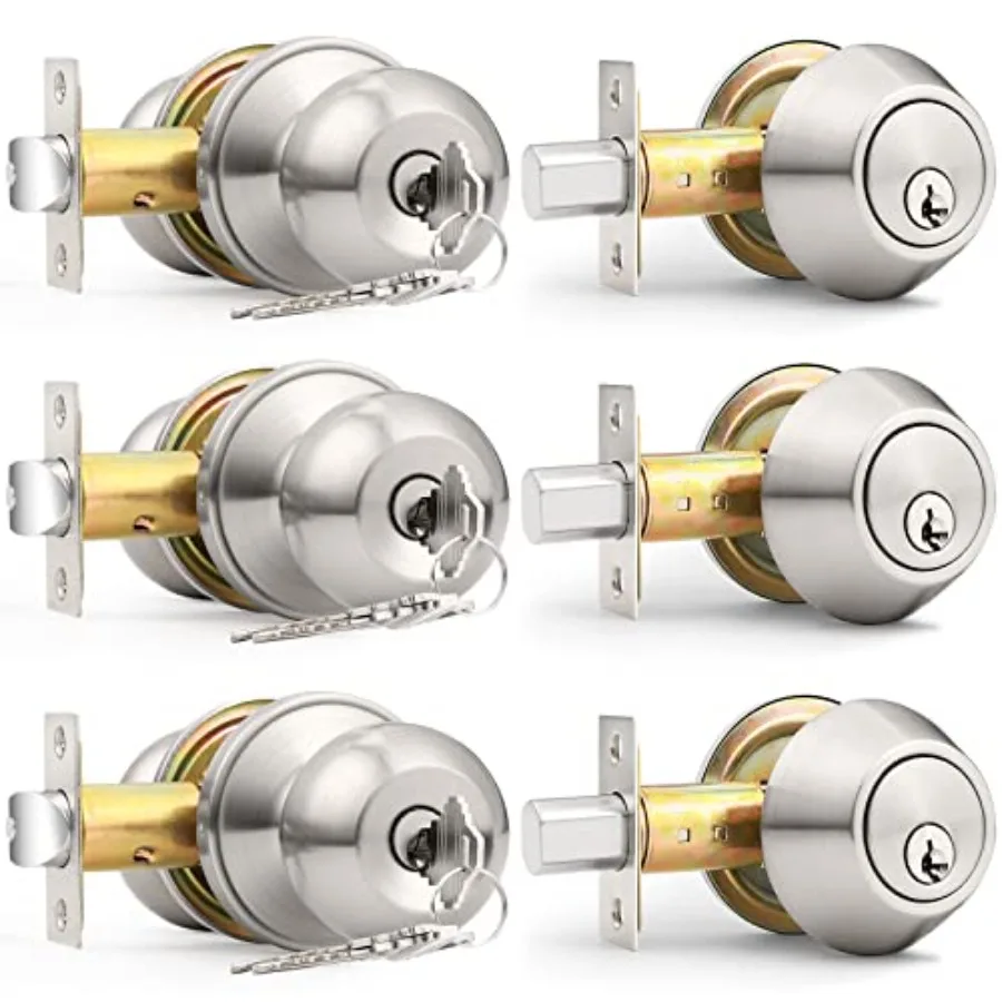 Exterior Door Knob and Single Cylinder Deadbolt Lock Combo Set, Front Door Handle with Lock and Key, Keyed Alike
Exterior Door Knob and Single Cylinder Deadbolt Lock Combo Set, Front Door Handle with Lock and Key, Keyed Alike
