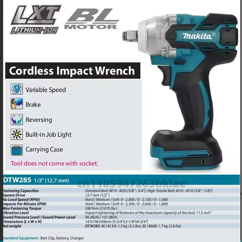 ⚫️Makita 18v Power Tools DTW285 280N.M Impact Electric Wrench Brushless Wrench Cordless Tool Rechargeable For Makita 18V B
⚫️Makita 18v Power Tools DTW285 280N.M Impact Electric Wrench Brushless Wrench Cordless Tool Rechargeable For Makita 18V B