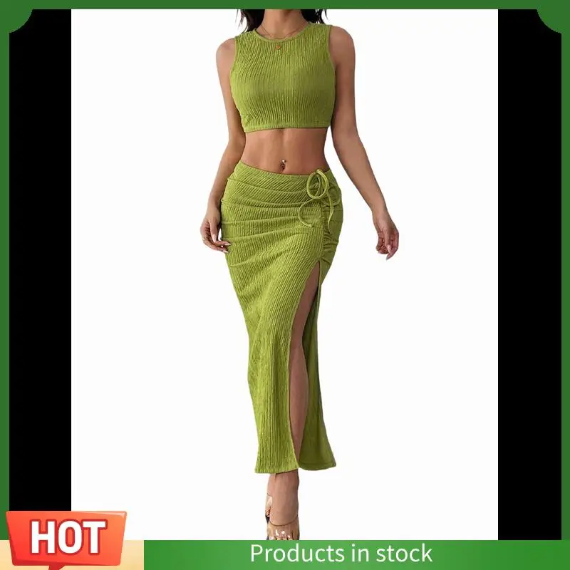 Intuitive Women's 2 Pieces Outfit Round Neck Tank Crop Top And Drawstring Split Thigh Midi Skirt Set
Intuitive Women's 2 Pieces Outfit Round Neck Tank Crop Top And Drawstring Split Thigh Midi Skirt Set