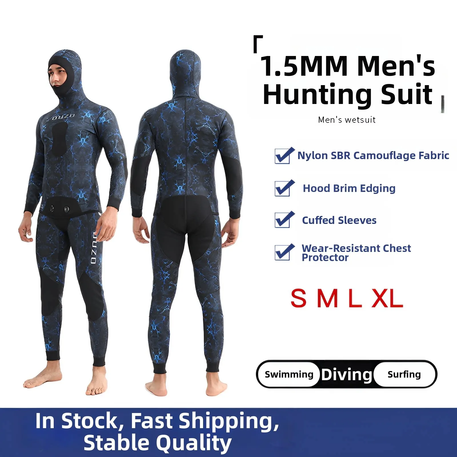 Professional Men's 1.5mm Freediving Wetsuit Two-Piece Camouflage Suit for Spearfishing Winter Diving With Hood For Cold Water
Professional Men's 1.5mm Freediving Wetsuit Two-Piece Camouflage Suit for Spearfishing Winter Diving With Hood For Cold Water
