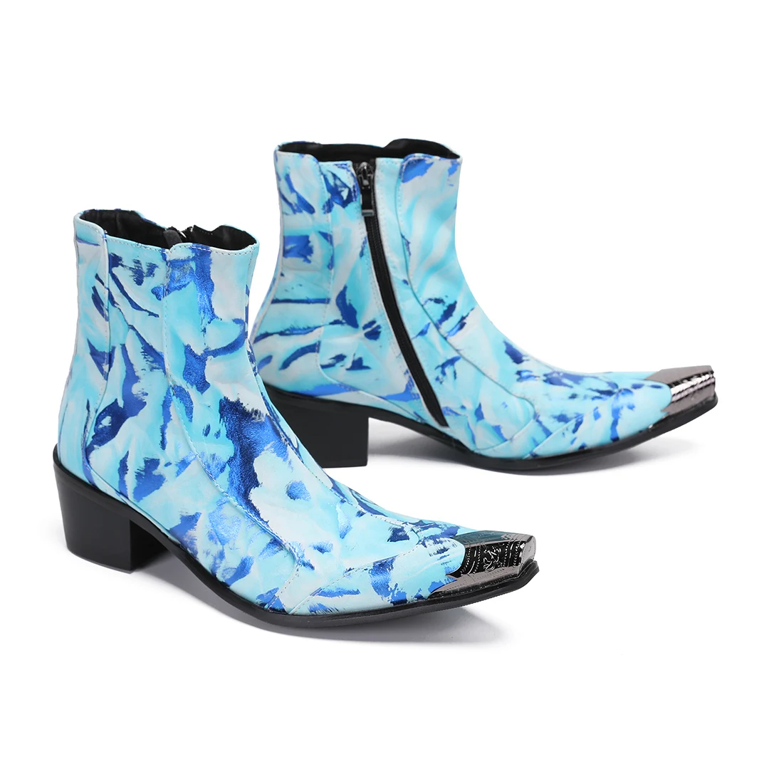 New Blue Print Patent Leather Men Short Boots Fashion Square Toe Mid Heel Formal Shoes Male Evening Party Prom Motorcycle Boots
New Blue Print Patent Leather Men Short Boots Fashion Square Toe Mid Heel Formal Shoes Male Evening Party Prom Motorcycle Boots