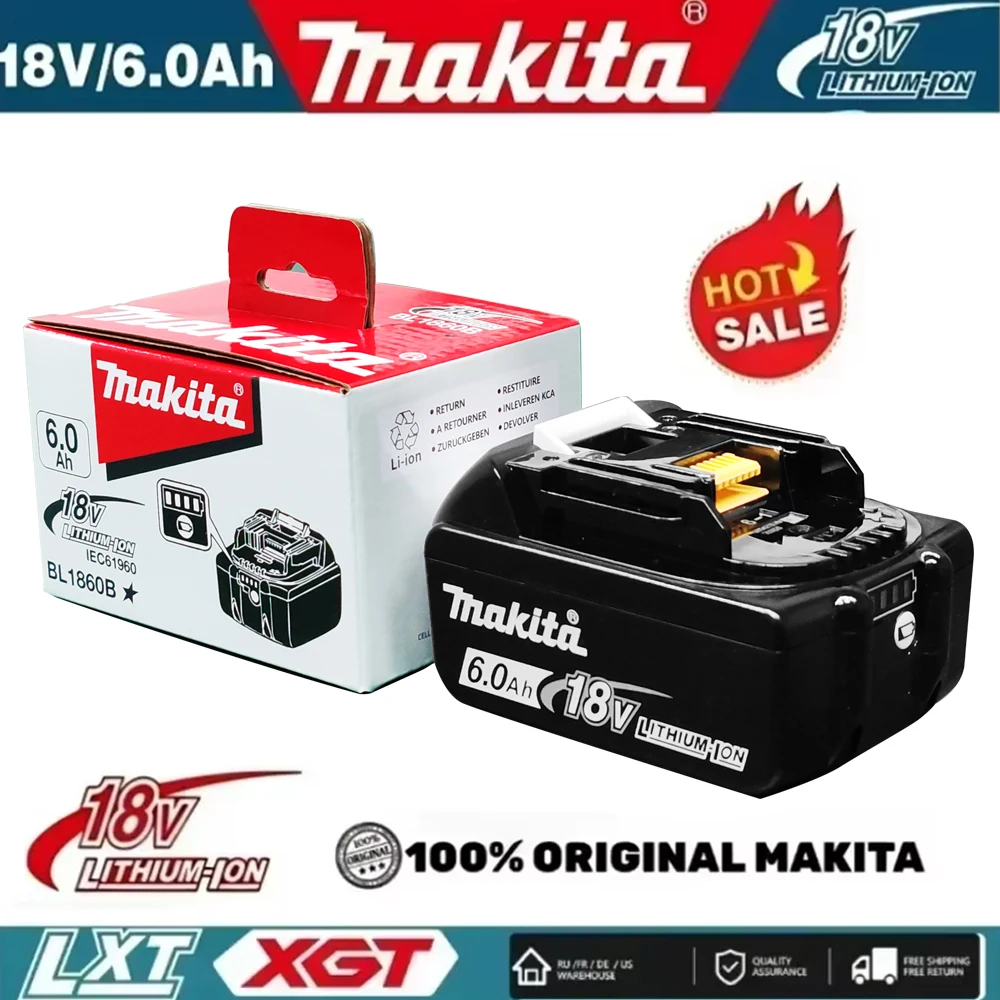 Original Makita battery, 18V, 6.0Ah, rechargeable lithium battery, replacing Makita 18V BL1830, BL1850 Makita power tool battery
Original Makita battery, 18V, 6.0Ah, rechargeable lithium battery, replacing Makita 18V BL1830, BL1850 Makita power tool battery