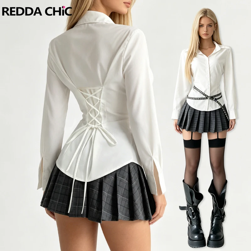 REDDACHiC Basic White Fitted Shirt Bandage Tailored Long Sleeve Polo Button Down Blouse Top School Office Sexy Women's Clothing
REDDACHiC Basic White Fitted Shirt Bandage Tailored Long Sleeve Polo Button Down Blouse Top School Office Sexy Women's Clothing