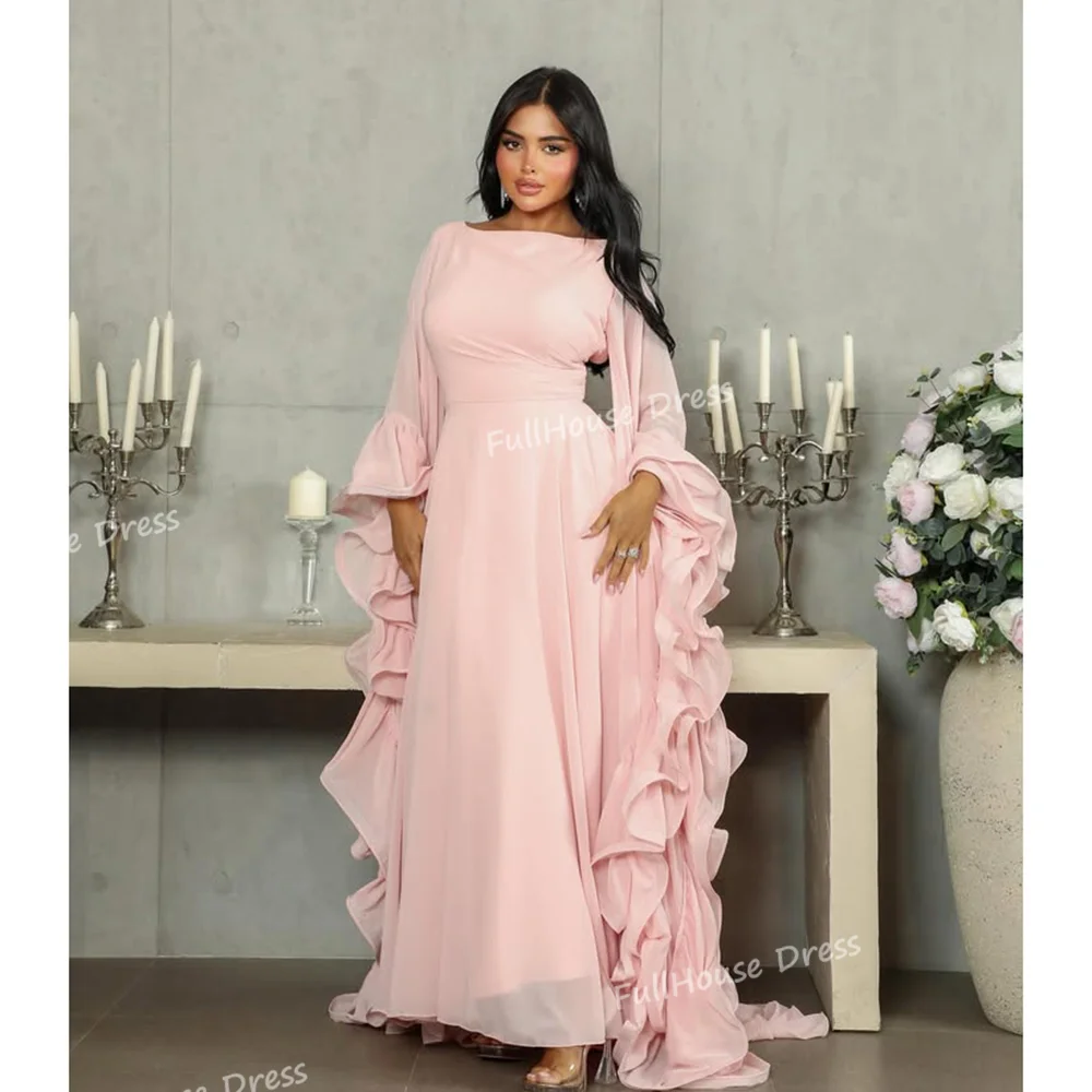 Custom Made O-neck Chiffon Ruffles Straight Lace up Back Evening Gown Long Sleeve Floor Length Flowing Party Dress with Court
Custom Made O-neck Chiffon Ruffles Straight Lace up Back Evening Gown Long Sleeve Floor Length Flowing Party Dress with Court