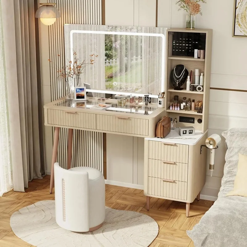 36" Mirror LED Lights Makeup Vanity Desk 5 Drawers Shelves Dressing Table Clear
36" Mirror LED Lights Makeup Vanity Desk 5 Drawers Shelves Dressing Table Clear
