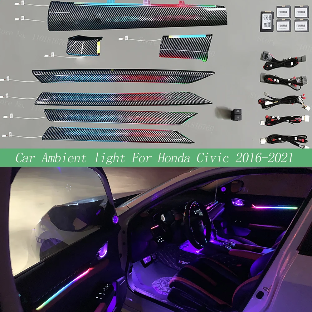 Автомобильный окружающий свет для Honda Civic 2016-2021, панель приборной панели дверей, атмосферный свет, специальная красочная окружающая лампа, 64 цвета
Автомобильный окружающий свет для Honda Civic 2016-2021, панель приборной панели дверей, атмосферный свет, специальная красочная окружающая лампа, 64 цвета