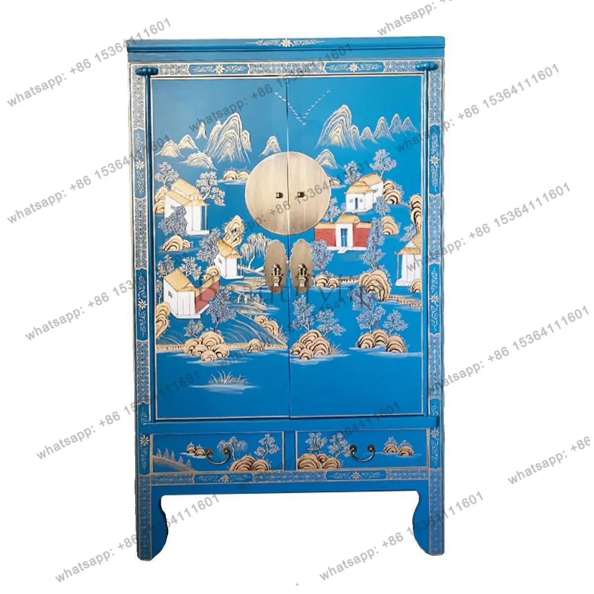 New Chinese retro painted home bedroom solid wood wardrobe large capacity living room double door locker
New Chinese retro painted home bedroom solid wood wardrobe large capacity living room double door locker