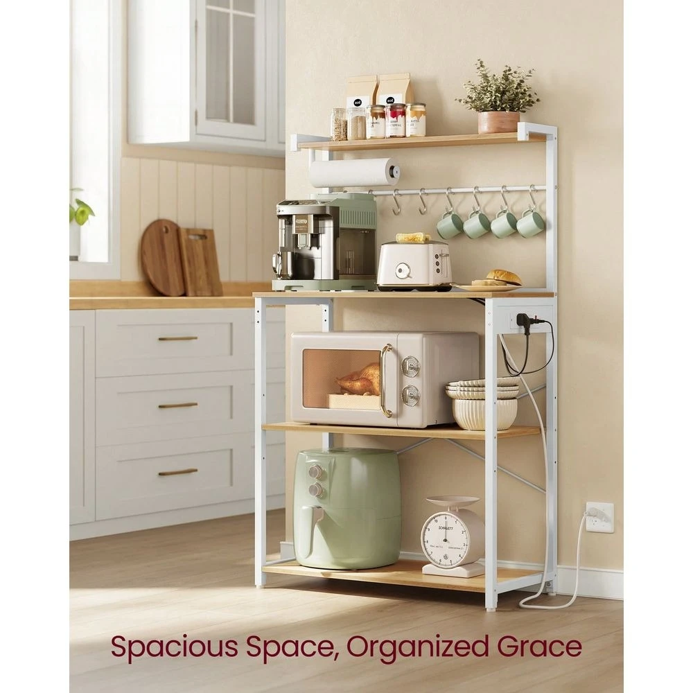 Kitchen Bakers Rack With Power Outlet, Coffee Bar 4Tier With 8 S Hooks, Microwave Stand, Adjustable Shelf,
Kitchen Bakers Rack With Power Outlet, Coffee Bar 4Tier With 8 S Hooks, Microwave Stand, Adjustable Shelf,