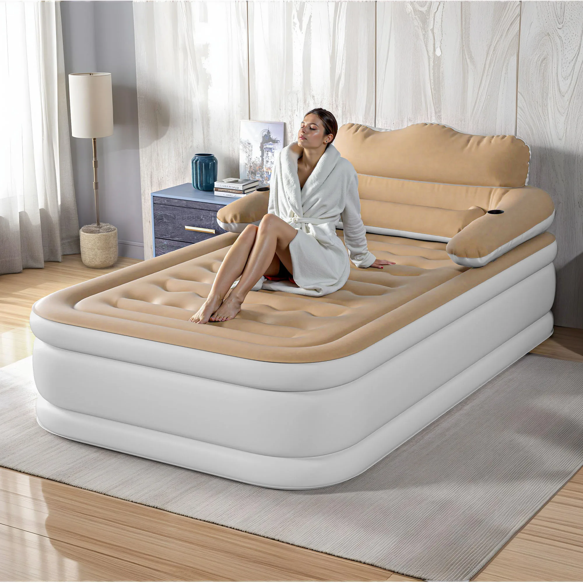 Full XL Air Mattress with Headboard & Electric Pump, Inflatable Bed for Home, Camping, Brown
Full XL Air Mattress with Headboard & Electric Pump, Inflatable Bed for Home, Camping, Brown