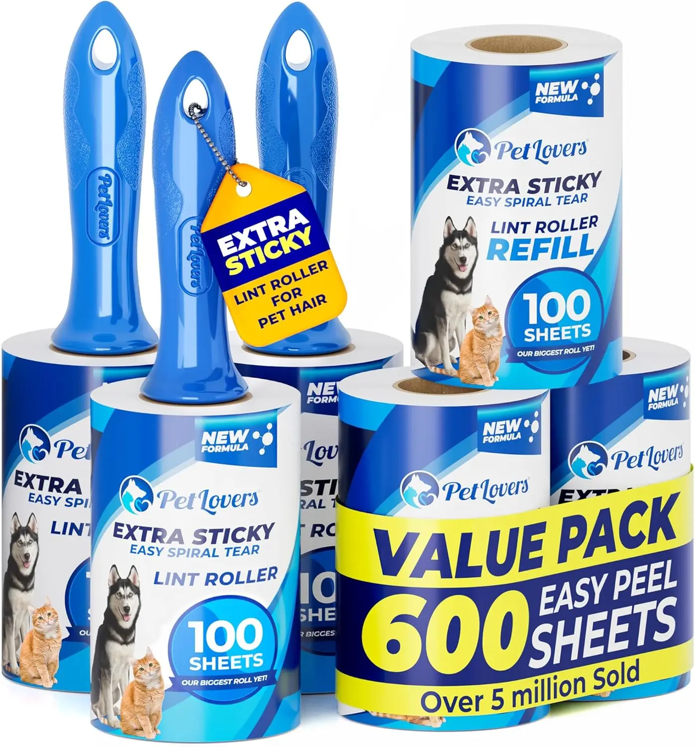 Extra Sticky Lint Roller 6 Pack - 600 Sheets for Pet Hair, Dog & Cat Fur Removal
Extra Sticky Lint Roller 6 Pack - 600 Sheets for Pet Hair, Dog & Cat Fur Removal