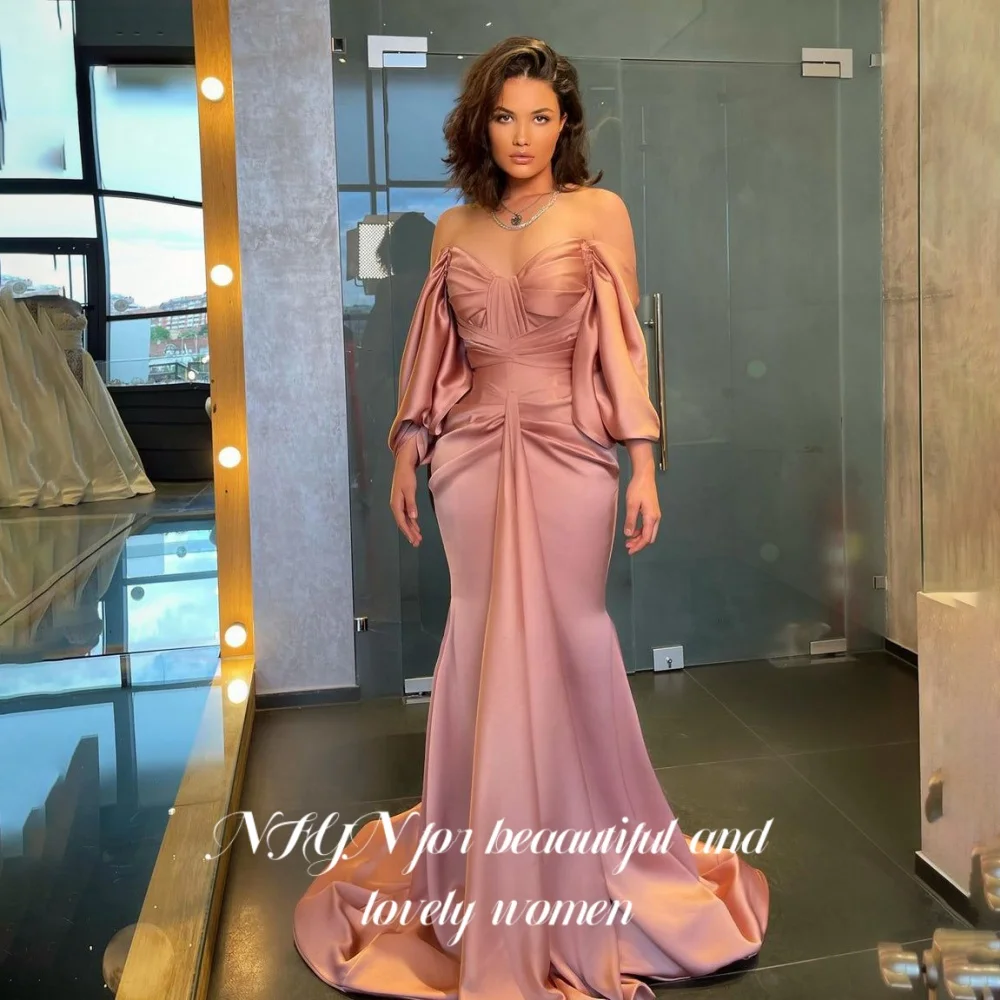 NFYN Pink Sweetheart Elegant Prom Dress Three-Quarter Sleeves Backless Prom Gown Satin Pleated Mermaid Evening Dress Customized
NFYN Pink Sweetheart Elegant Prom Dress Three-Quarter Sleeves Backless Prom Gown Satin Pleated Mermaid Evening Dress Customized