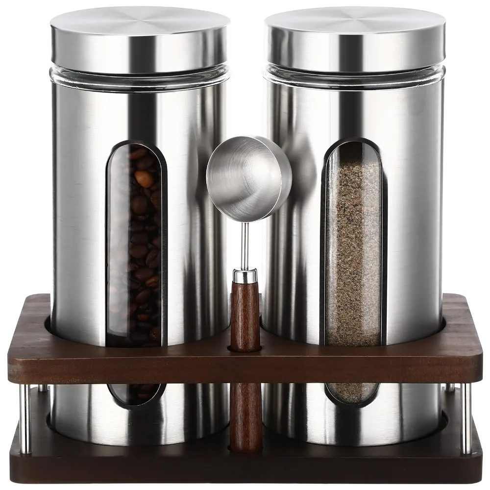 Stainless Steel Coffee Grounds Canisters with Shelf 2 X 50Oz Sugar Coffee Bean Storage Container with Airtight Threaded Lid Glass Window Scoop Kitchen Jar Set for Bar Creamer Nut Tea
Stainless Steel Coffee Grounds Canisters with Shelf 2 X 50Oz Sugar Coffee Bean Storage Container with Airtight Threaded Lid Glass Window Scoop Kitchen Jar Set for Bar Creamer Nut Tea