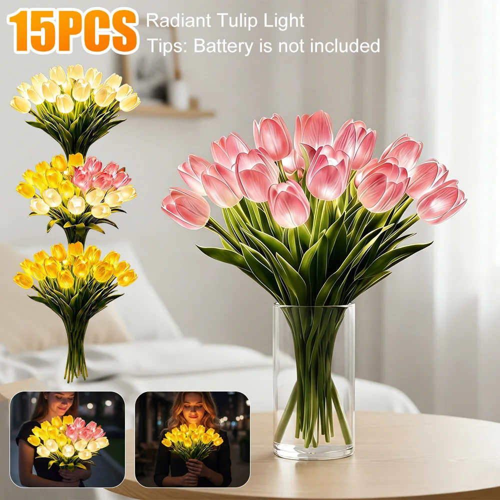 15Pcs Radiant Tulip Light LED Adjustable Tulip Night Light Warm Light Luminous Bouquet Ornament Artificial Flowers Night Lamp
15Pcs Radiant Tulip Light LED Adjustable Tulip Night Light Warm Light Luminous Bouquet Ornament Artificial Flowers Night Lamp