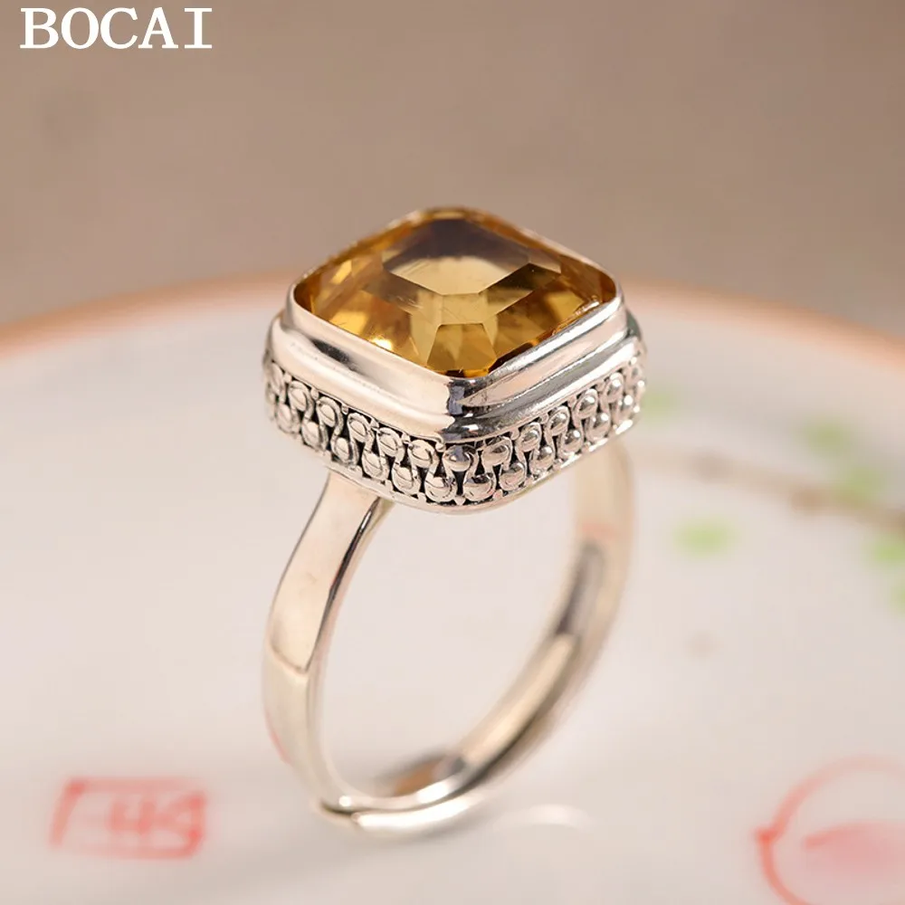 BOCAI S925 Silver Retro Minimalist Patterned Inlaid Square Yellow Crystal Open Ring Women's Gift
BOCAI S925 Silver Retro Minimalist Patterned Inlaid Square Yellow Crystal Open Ring Women's Gift