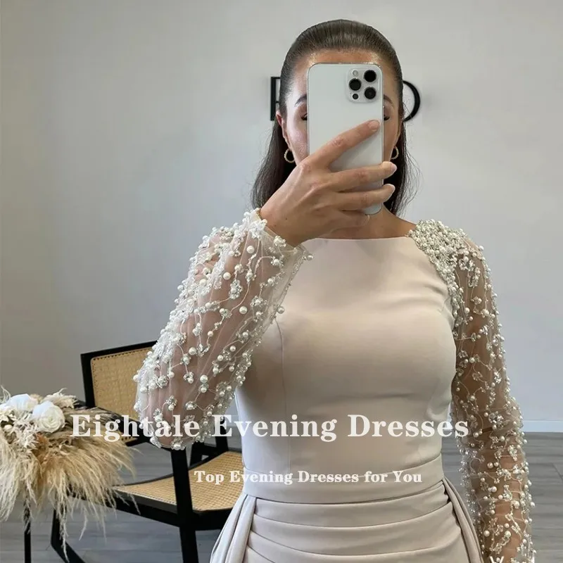 Eightale арабское вечернее платье с круглым вырезом, платье для выпускного вечера, индивидуальное платье с блестками и длинными рукавами, свадебное платье, халаты русалки De Soirée 
Eightale арабское вечернее платье с круглым вырезом, платье для выпускного вечера, индивидуальное платье с блестками и длинными рукавами, свадебное платье, халаты русалки De Soirée