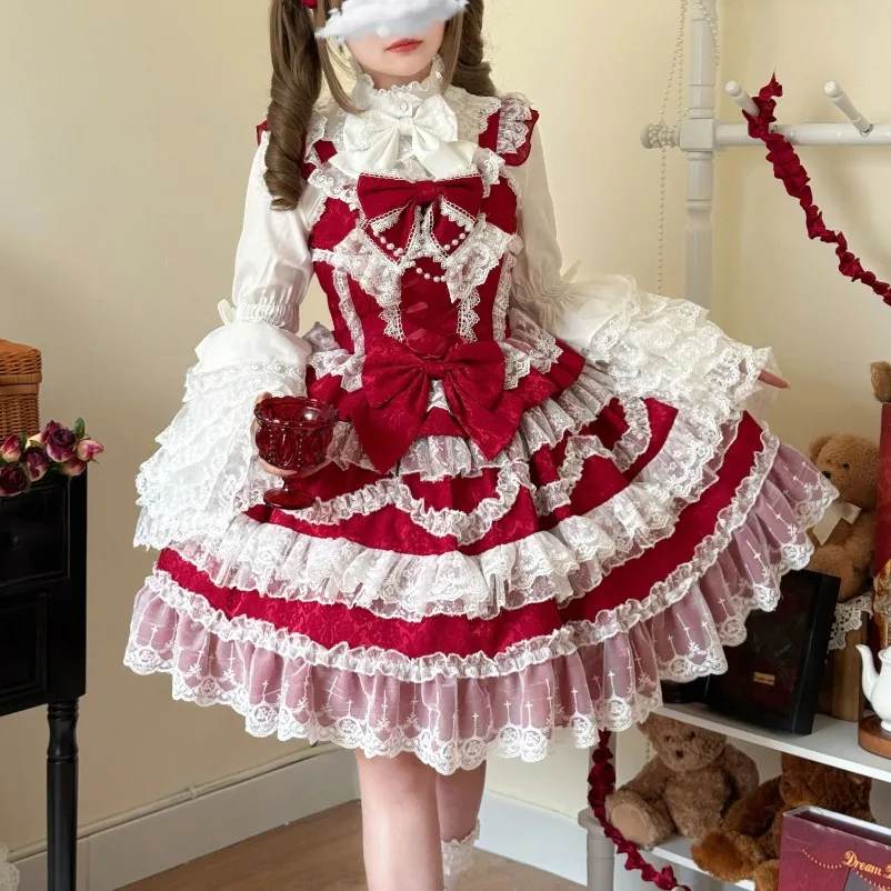 Sweet Lolita Jsk Dress Women Kawaii Cute Lace Victorian Ruffles Flower Wedding Bow Dress Japanese Vintage Elegant Princess Dress
Sweet Lolita Jsk Dress Women Kawaii Cute Lace Victorian Ruffles Flower Wedding Bow Dress Japanese Vintage Elegant Princess Dress