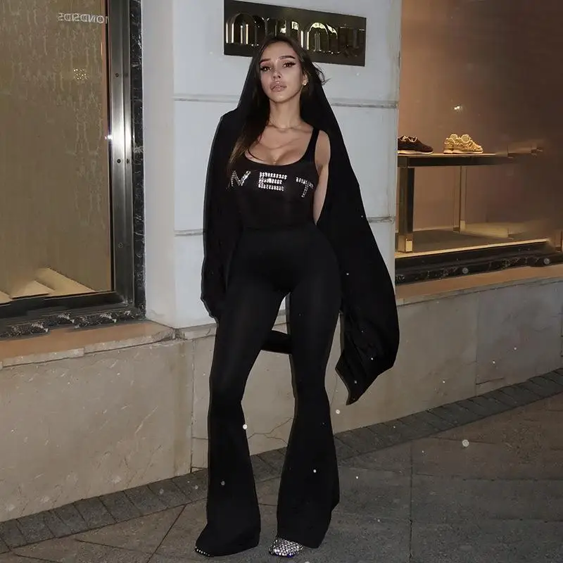 Street Sle Slim Fit Letter Drill Jumpsuit High Waist Long Pants Women's Vest One-Piece Suit Faionable Glittering Design
Street Sle Slim Fit Letter Drill Jumpsuit High Waist Long Pants Women's Vest One-Piece Suit Faionable Glittering Design