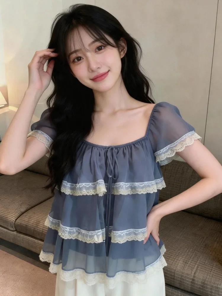 Sweet Style Ruffle Lace Splice Short Sleeve Chiffon Top Women Summer Loose Slimming Layered Short T-Shirt City Walk Casual Wear
Sweet Style Ruffle Lace Splice Short Sleeve Chiffon Top Women Summer Loose Slimming Layered Short T-Shirt City Walk Casual Wear