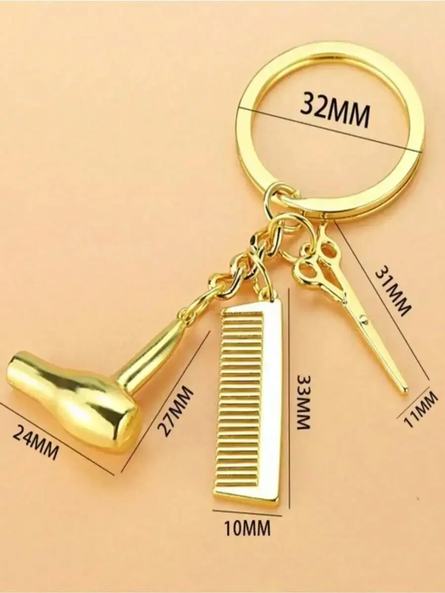 Gold Tone Hairdressing Scissors Blow Dryer Comb Keychain Car Bag Charm
Gold Tone Hairdressing Scissors Blow Dryer Comb Keychain Car Bag Charm