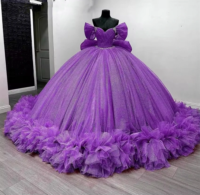Customized Elegant Purple Sweet 15 16 Year Girl Quinceanera Dresses Ruffle Edge Bow Ball Gown Women Prom Birthday Party Dress
Customized Elegant Purple Sweet 15 16 Year Girl Quinceanera Dresses Ruffle Edge Bow Ball Gown Women Prom Birthday Party Dress