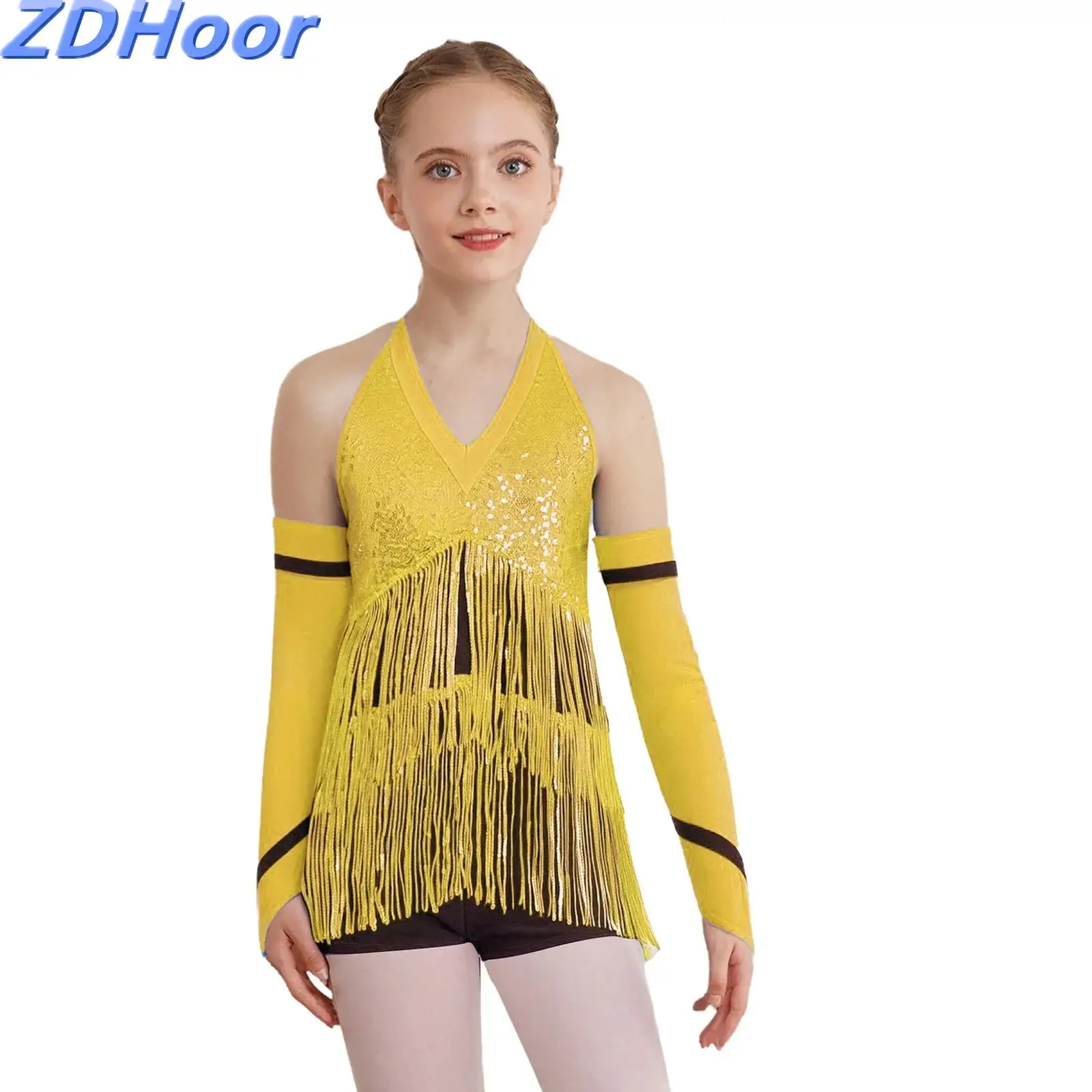 Kids Girls Color Block Latin Jazz Dance Leotard Halter Sleeveless Strappy Back Shiny Sequins Leotard with Gloves
Kids Girls Color Block Latin Jazz Dance Leotard Halter Sleeveless Strappy Back Shiny Sequins Leotard with Gloves