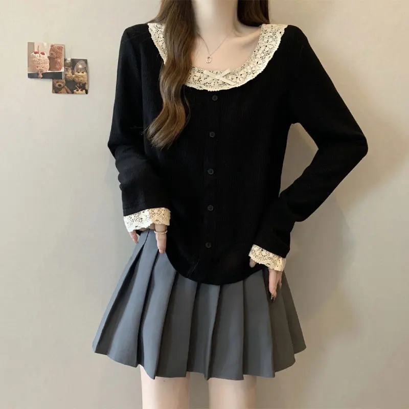Spring Autumn French Style Pullovers Stylish Lace Bow Women's Clothing Solid Color Irregular Basic Spliced Long Sleeve T-shirt
Spring Autumn French Style Pullovers Stylish Lace Bow Women's Clothing Solid Color Irregular Basic Spliced Long Sleeve T-shirt