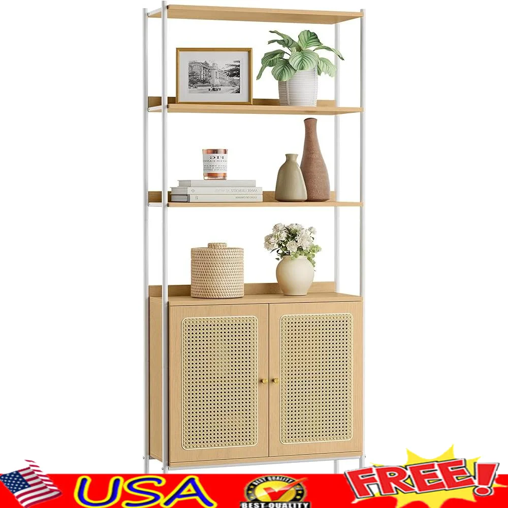 6-Tier Bookcase Freestanding Rattan-Like Door Boho Style Storage Shelf Metal Frame Adjustable Shelves Living Room Bedroom Study
6-Tier Bookcase Freestanding Rattan-Like Door Boho Style Storage Shelf Metal Frame Adjustable Shelves Living Room Bedroom Study