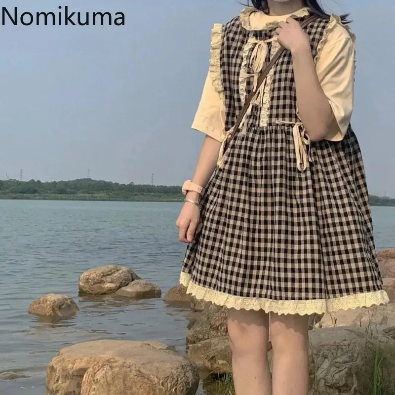Summer Women Clothing Two Piece Sets Roupas Femme Short Sleeve O-neck Tshirts Loose Plaid Dresses Outfits Fashion Sweet Suit
Summer Women Clothing Two Piece Sets Roupas Femme Short Sleeve O-neck Tshirts Loose Plaid Dresses Outfits Fashion Sweet Suit
