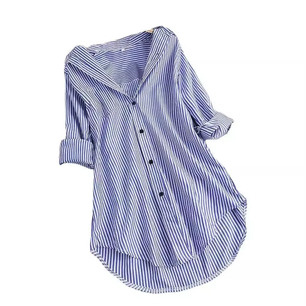 Ele Striped Loose Long Sve Collar Women's irt Spring Summer Faionable Casual Polyester Fiber Blend
Ele Striped Loose Long Sve Collar Women's irt Spring Summer Faionable Casual Polyester Fiber Blend