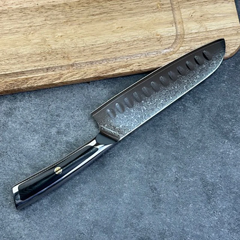 Нож Santoku 10Cr15MoV 67-слойное лезвие из дамасской стали Острый шеф-повар Мясницкий резак кухонные ножи инструменты для готовки G10 и стальная ручка
Нож Santoku 10Cr15MoV 67-слойное лезвие из дамасской стали Острый шеф-повар Мясницкий резак кухонные ножи инструменты для готовки G10 и стальная ручка