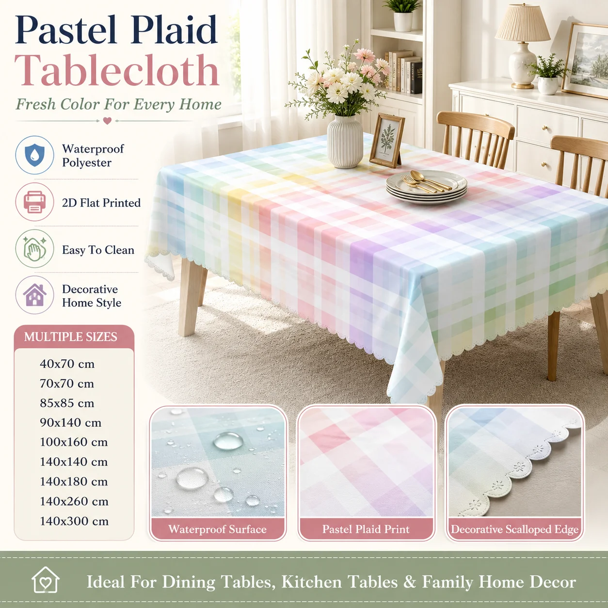 Waterproof Polyester Pastel Plaid Tablecloth 2D Flat Printed Rainbow Checkered Table Cover For Spring Kitchen Home Decor
Waterproof Polyester Pastel Plaid Tablecloth 2D Flat Printed Rainbow Checkered Table Cover For Spring Kitchen Home Decor