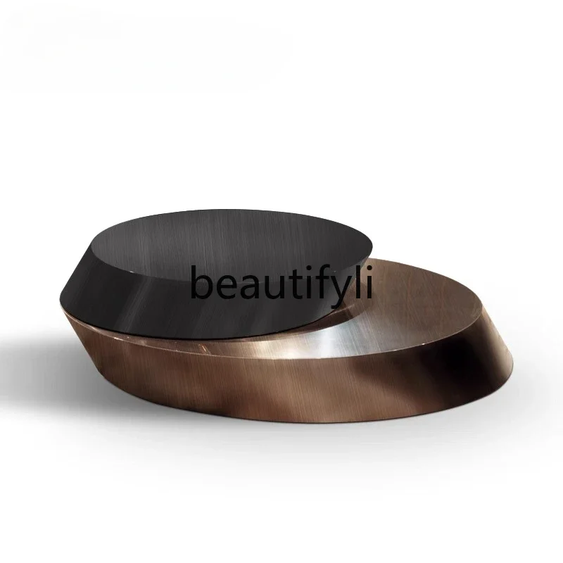 QQ Italian light luxury beveled oval stainless steel rotating coffee table design high-end tea table
QQ Italian light luxury beveled oval stainless steel rotating coffee table design high-end tea table