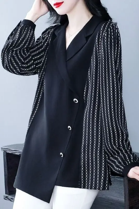 Long Sleeve Patchwork Blazer Collar Shirt Women Stylish Fake Two-Piece Belly-Hiding Slimming Top
Long Sleeve Patchwork Blazer Collar Shirt Women Stylish Fake Two-Piece Belly-Hiding Slimming Top