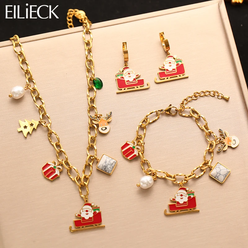 EILIECK Stainless Steel Christmas Snowman Sleigh Necklace Bracelets Earrings Set For Women New handmade Jewelry Holiday Gift
EILIECK Stainless Steel Christmas Snowman Sleigh Necklace Bracelets Earrings Set For Women New handmade Jewelry Holiday Gift