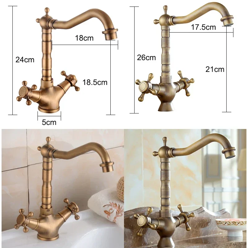 Rotatable hot and cold faucet European retro brass double handle basin faucet, household countertop basin
Rotatable hot and cold faucet European retro brass double handle basin faucet, household countertop basin
