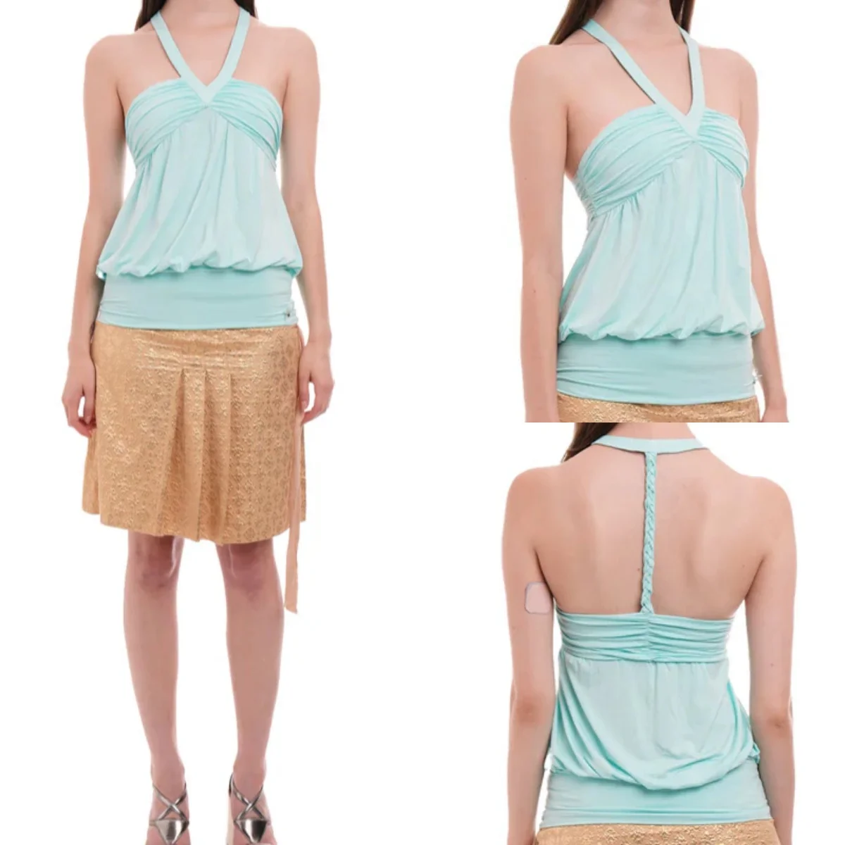Nh Mint Green Halter Neck Tank Top with Twisted Rope Design, Ruched Loose Hem, V-Neck Woven Tie Backless Balloon Short Top, Slimming Tummy-Concealing Sleeveless Top
Nh Mint Green Halter Neck Tank Top with Twisted Rope Design, Ruched Loose Hem, V-Neck Woven Tie Backless Balloon Short Top, Slimming Tummy-Concealing Sleeveless Top