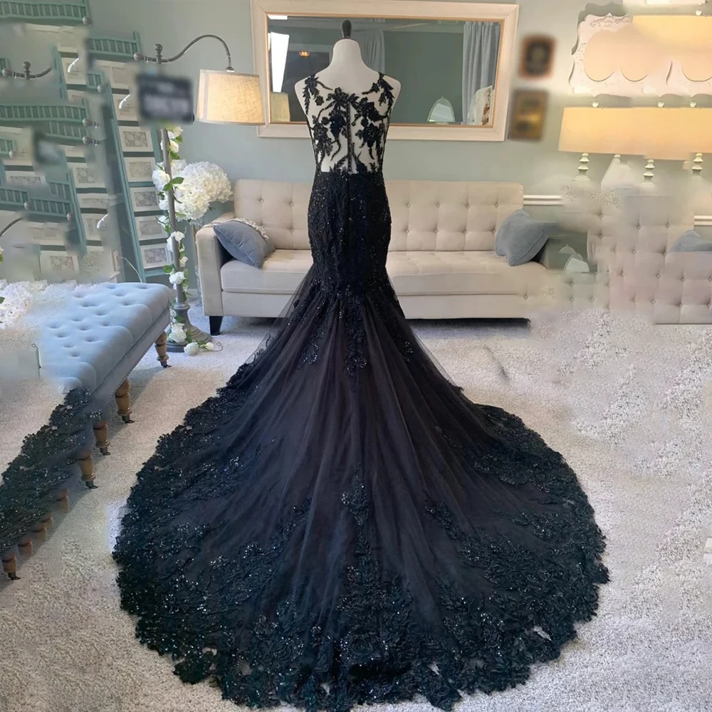 Black Halloween Wedding Dresses Sweetheart Sleeveless Mermaid Bride Dress Appliques Bridal Gown Customized vestidos de novia 
Black Halloween Wedding Dresses Sweetheart Sleeveless Mermaid Bride Dress Appliques Bridal Gown Customized vestidos de novia