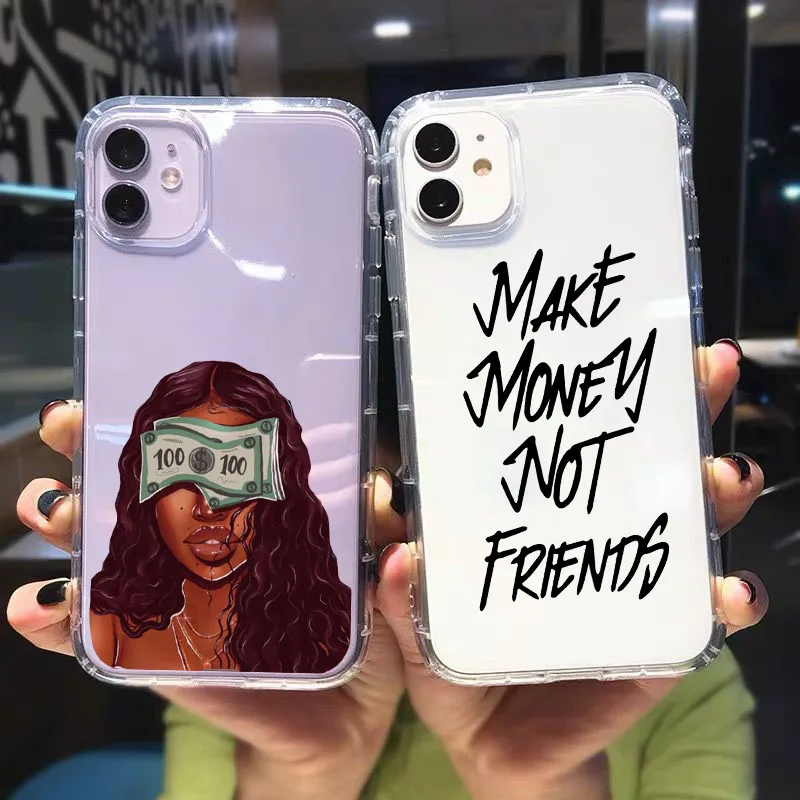 Прозрачный телефонный чехол GYKZ с надписью «MAKE MONEY Not Friends» для iPhone 13, 12, 11 Pro, XR, XS, MAX, SE2, 7, 8 Plus, Черный силиконовый чехол с Африканской девушкой
Прозрачный телефонный чехол GYKZ с надписью «MAKE MONEY Not Friends» для iPhone 13, 12, 11 Pro, XR, XS, MAX, SE2, 7, 8 Plus, Черный силиконовый чехол с Африканской девушкой