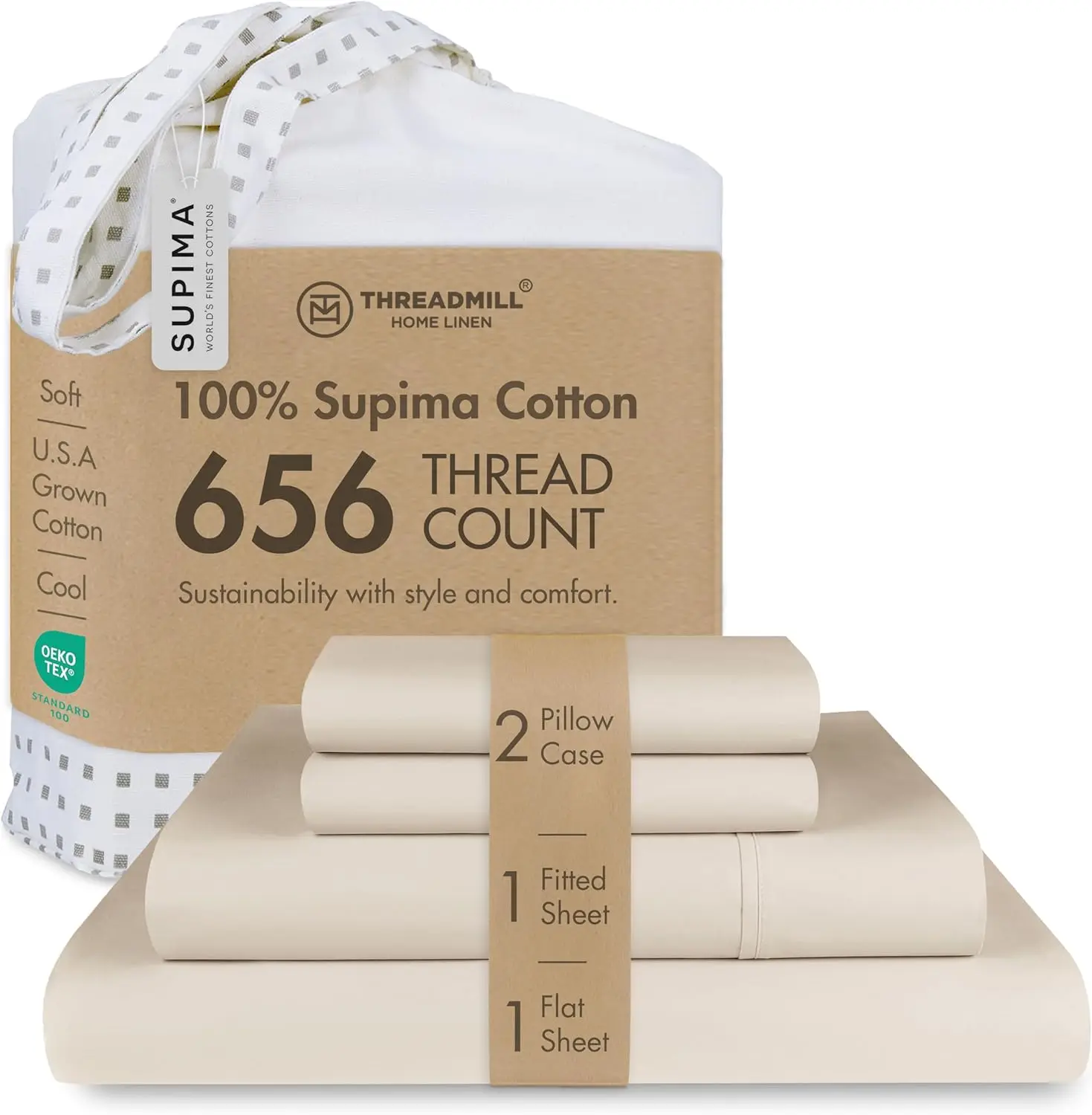 King Size Luxury Bed Sheets Set | 656 Thread Count, 4-Piece, Extra Deep Pocket, Beige | Hotel Quality
King Size Luxury Bed Sheets Set | 656 Thread Count, 4-Piece, Extra Deep Pocket, Beige | Hotel Quality