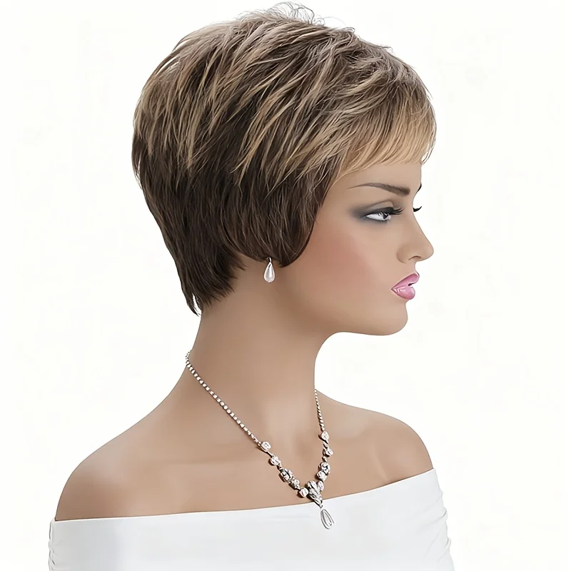 Короткий парик с градиентной окраской и микро-чёлкой, женский парик светло-золотисто-коричневого цвета, элегантный, идеальный синтетический парик.
Короткий парик с градиентной окраской и микро-чёлкой, женский парик светло-золотисто-коричневого цвета, элегантный, идеальный синтетический парик.