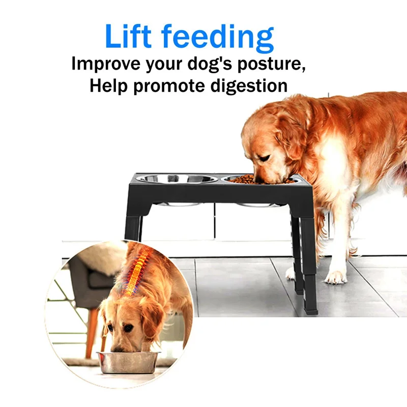 AA21-Elevated Dog Bowls With 2 Stainless Steel Dog Food Bowls, Adjusts To 5 Height For Small And Big Dogs, Black
AA21-Elevated Dog Bowls With 2 Stainless Steel Dog Food Bowls, Adjusts To 5 Height For Small And Big Dogs, Black