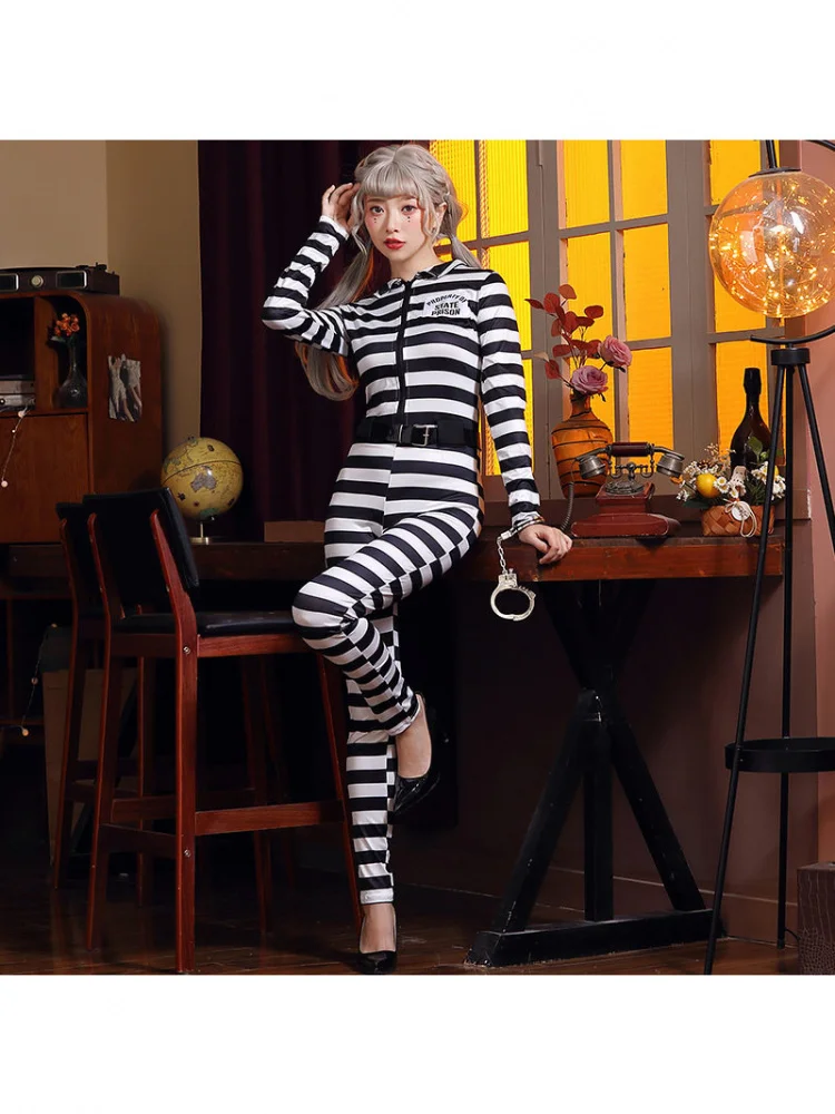 Adult Women's Cosplay Game Suit Halloween Party Sexy Stripe Prisoner Onesie Black White Party Game Costume Women's Fashion
Adult Women's Cosplay Game Suit Halloween Party Sexy Stripe Prisoner Onesie Black White Party Game Costume Women's Fashion