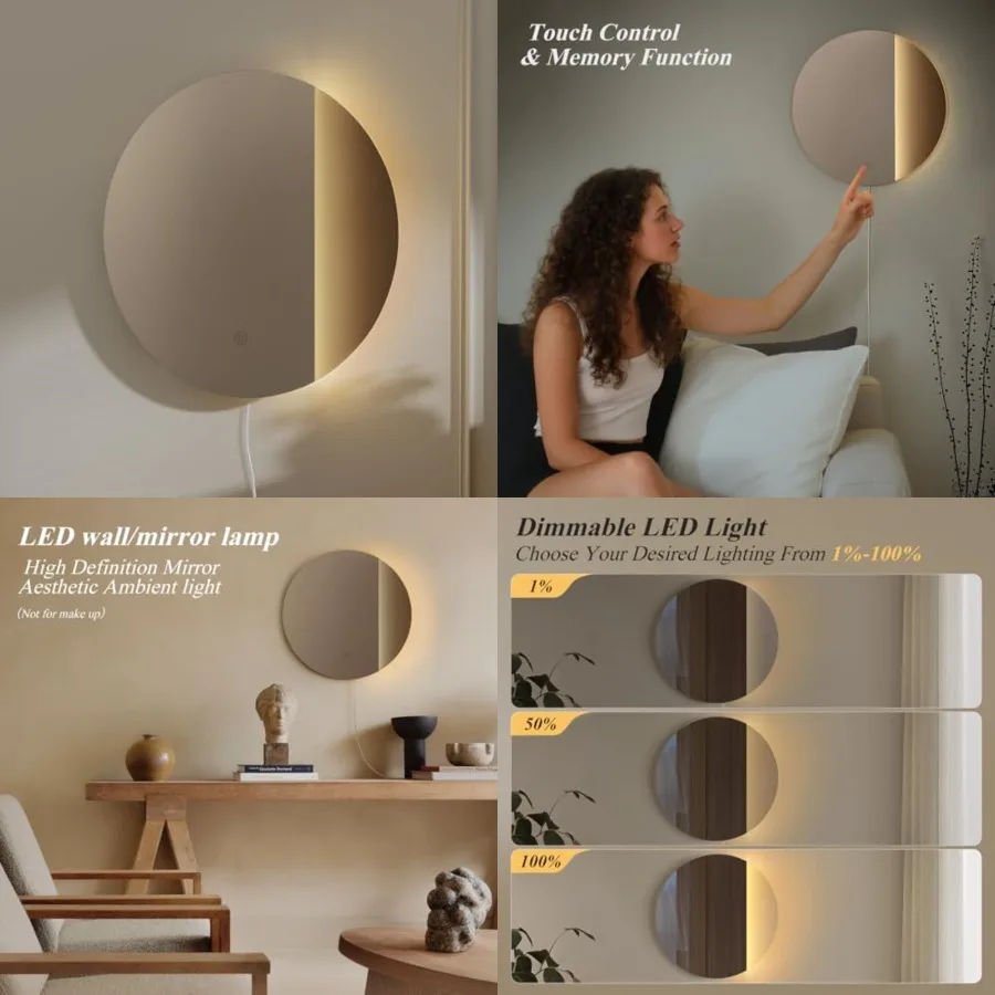 LED Wall Sconce, Dimmable Mirror Wall Lamp, 16.93 inch Round Wall Lights for Bedroom with Memory Function, Wall Lamps for Livin
LED Wall Sconce, Dimmable Mirror Wall Lamp, 16.93 inch Round Wall Lights for Bedroom with Memory Function, Wall Lamps for Livin