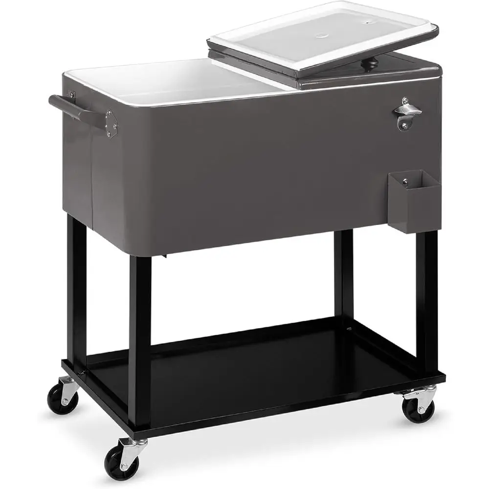 80-Quart Steel Outdoor Rolling Cooler with Ice Chest, Bottle Opener, Tray, Drain and Locking Wheels
80-Quart Steel Outdoor Rolling Cooler with Ice Chest, Bottle Opener, Tray, Drain and Locking Wheels