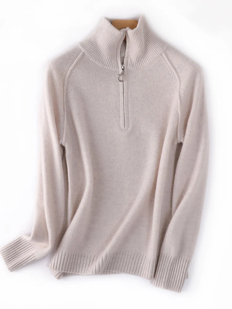 New Women's Half Zipper Mock Neck Pullover 100% Merino Wool Sweater Simple Casual Style Sweater Autumn Winter Popular Clothing
New Women's Half Zipper Mock Neck Pullover 100% Merino Wool Sweater Simple Casual Style Sweater Autumn Winter Popular Clothing