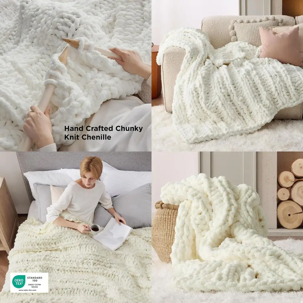 Handcrafted Chunky Knit Throw, 100% Soft Chenille Yarn, Cream, 50x60 for Cozy Living Spaces
Handcrafted Chunky Knit Throw, 100% Soft Chenille Yarn, Cream, 50x60 for Cozy Living Spaces