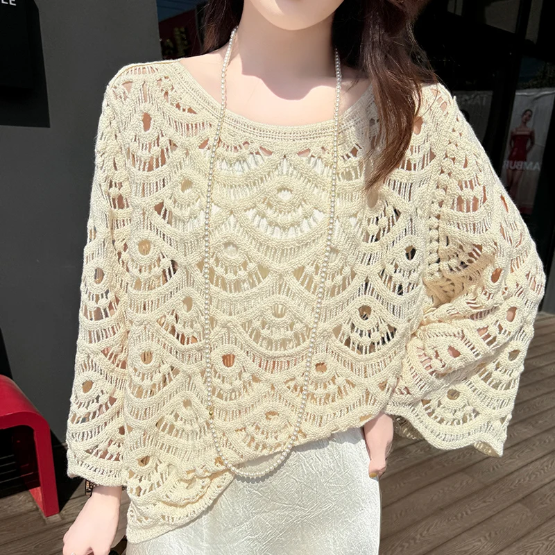 ZOCEPT 2025 Spring Summer New Hollow Sunscreen Long Sleeve T-shirt Women's O-Neck Fine Wool Knitted Loose Solid Pullover Tops
ZOCEPT 2025 Spring Summer New Hollow Sunscreen Long Sleeve T-shirt Women's O-Neck Fine Wool Knitted Loose Solid Pullover Tops
