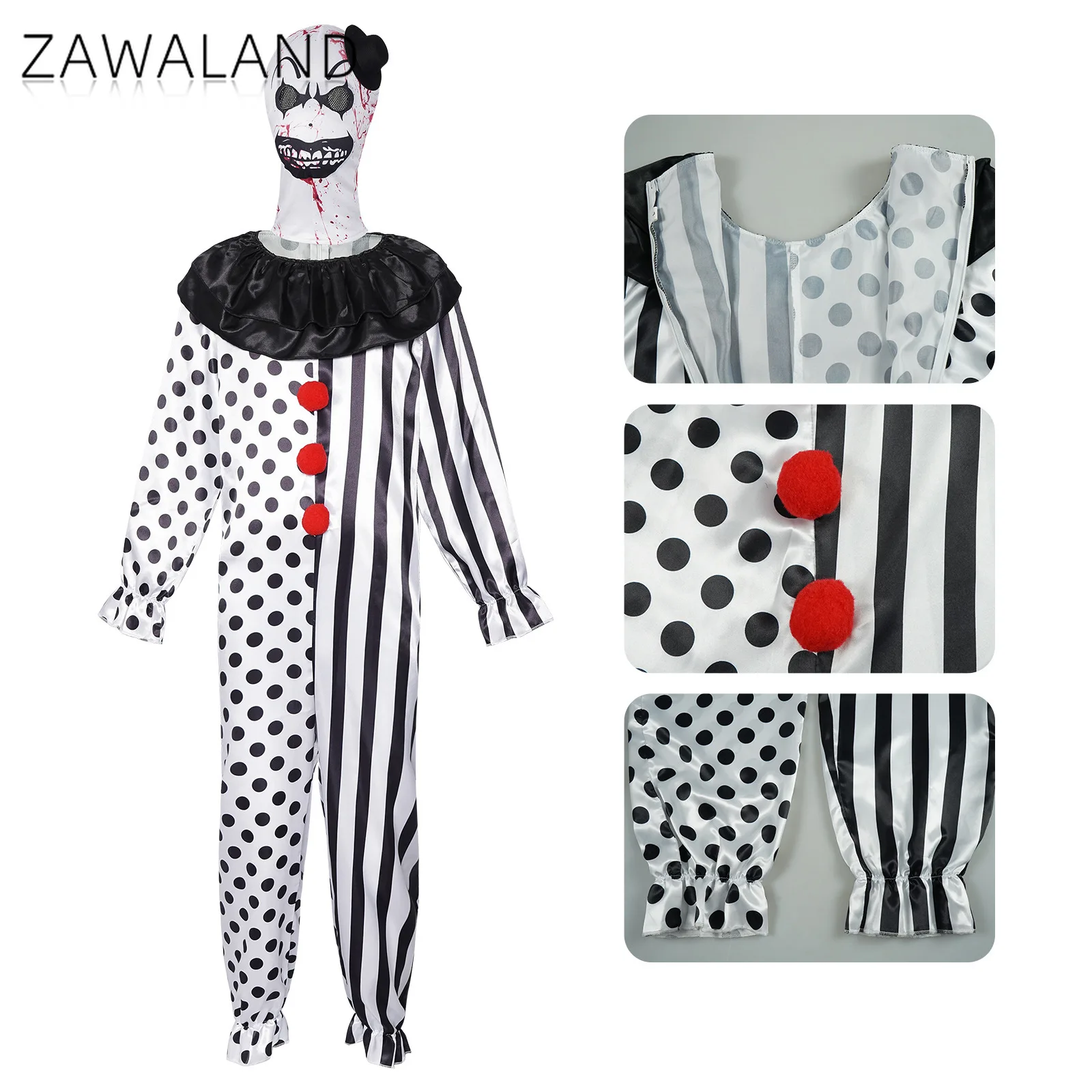 Terrifier Movie Cosplay Costume with Headwear Man Woman Dot Strip Ruffled Jumpsuit Halloween Party Performance Bodysuit and Hat
Terrifier Movie Cosplay Costume with Headwear Man Woman Dot Strip Ruffled Jumpsuit Halloween Party Performance Bodysuit and Hat