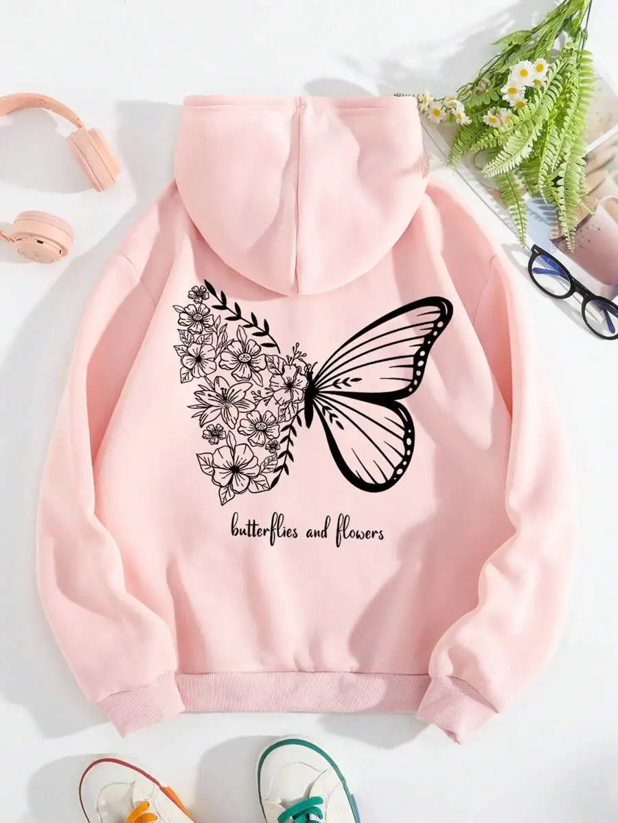 Pink Floral Butterfly Graphic Hoodie with Kangaroo Pocket
Pink Floral Butterfly Graphic Hoodie with Kangaroo Pocket